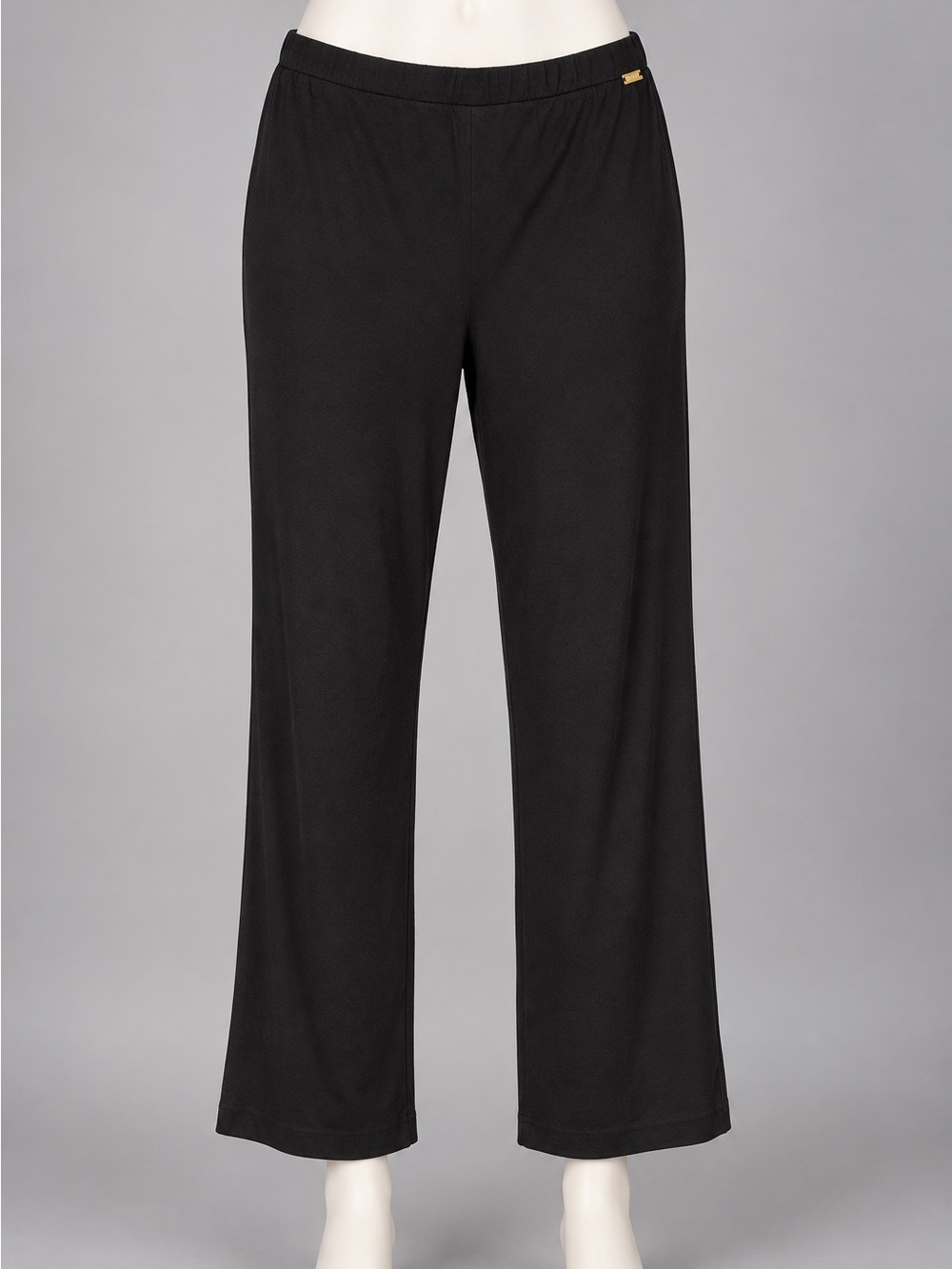 St. John Black Cotton Pull On Wide Leg Knit Pants Womens Medium Cropped